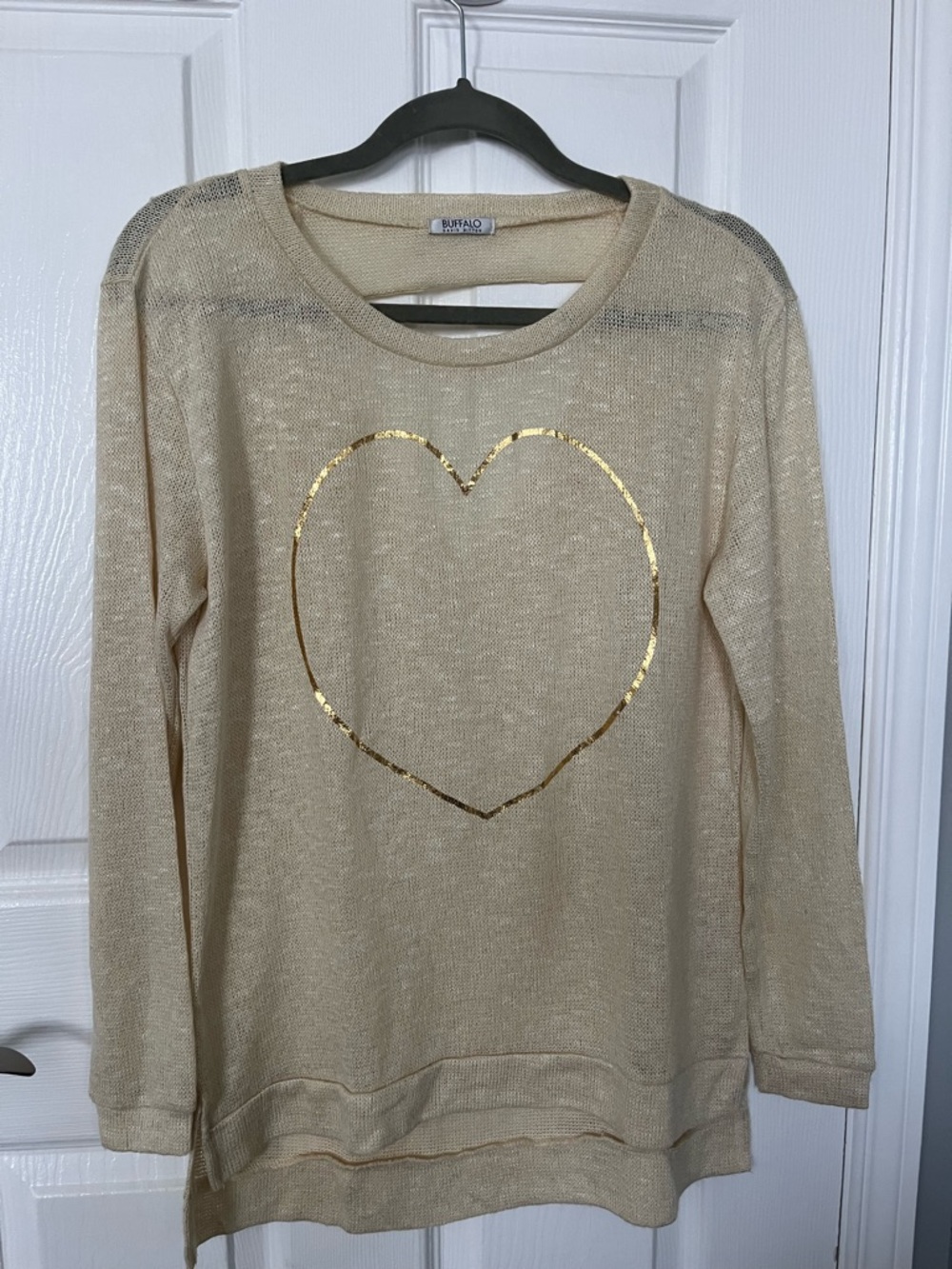 Buffalo by David Bitton Cream Metallic Heart Knit Top size M
